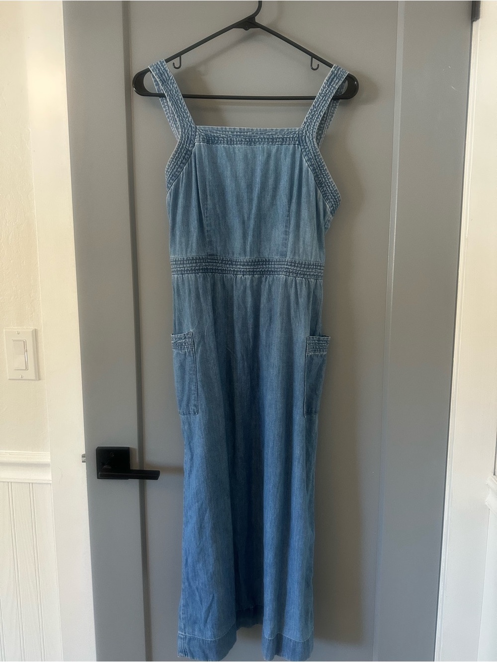 Madewell Light Blue Denim Midi Pinafore Dress